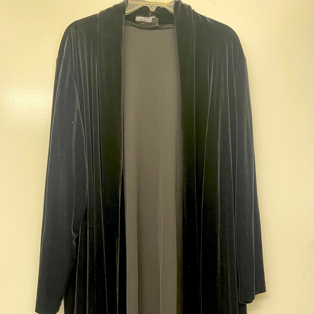 Long black velvet like cover up jacket 3X